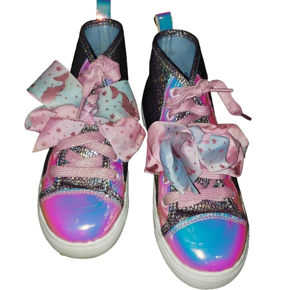 JoJo Siwa metallic iridescent lace up high top sneakers size 3, never wore - Picture 1 of 9
